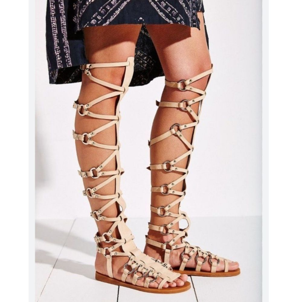 EUC Jeffrey Campbell Logara Buckle Tall OTK Gladiator Sandals, Sz 6